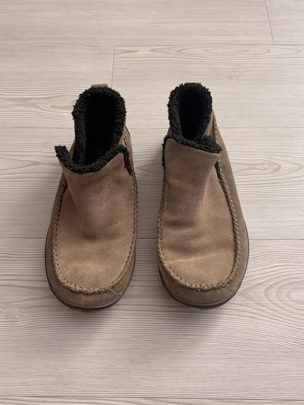 LL Bean Men's Brown Mountain Slippers Boot Mocs Suede with Fleece Lining